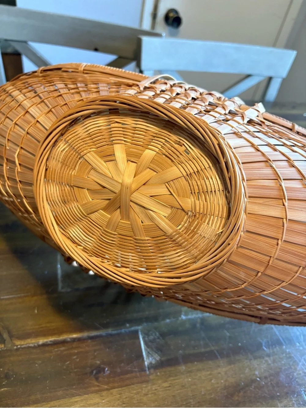 Vintage Oblong Basket Boat Oval Woven Natural Rattan Bamboo Fruit Bread Decor